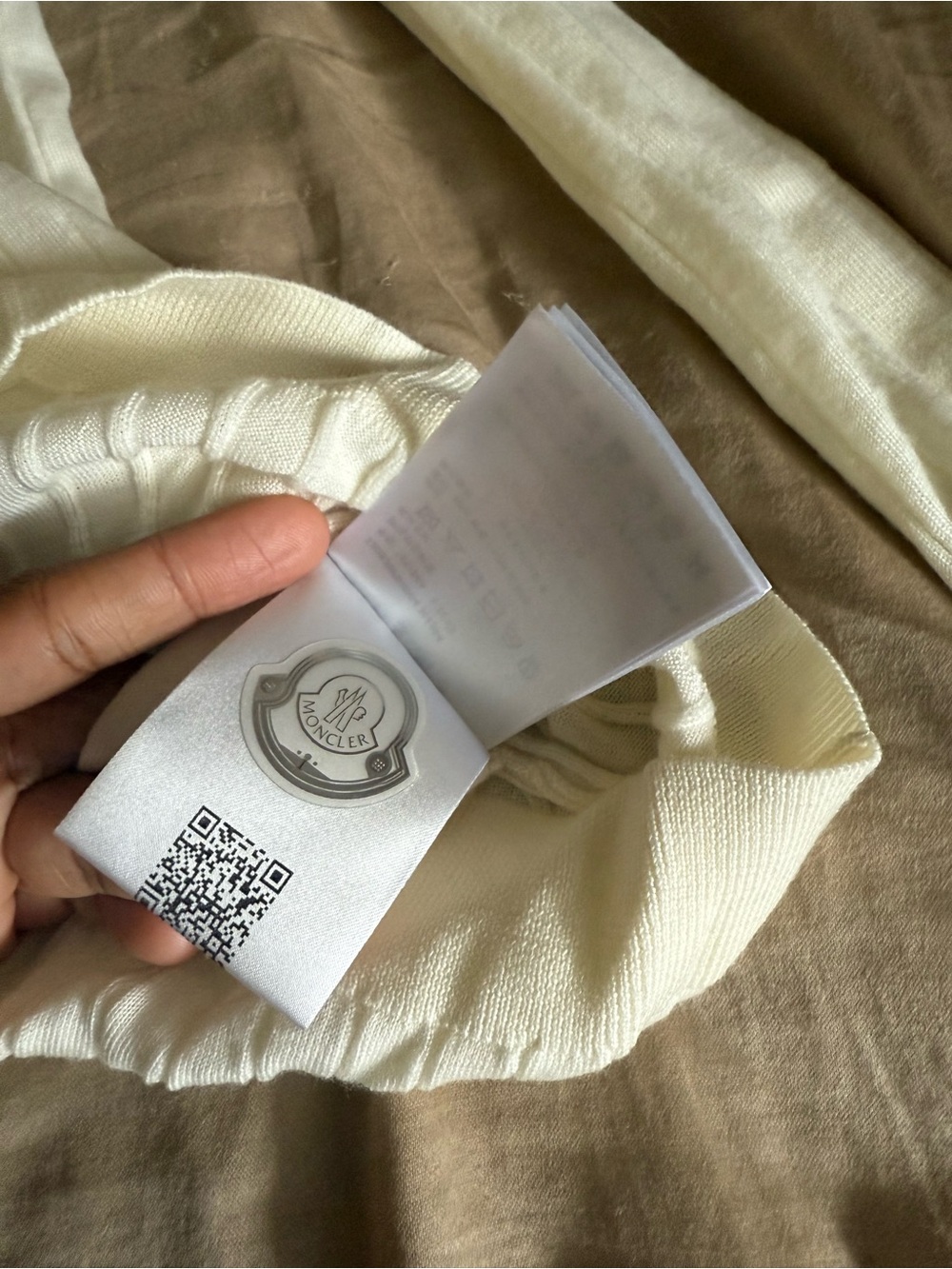 Moncler Ivory Ribbed Mock Neck Sweater with Sleeve Logo - Picture 5 of 5